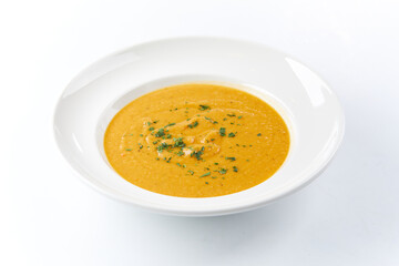 cream soup in the white plate