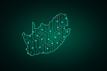 Map of South Africa, network line, design sphere, dot and structure on dark background with Map South Africa, Circuit board. Vector illustration. Eps 10