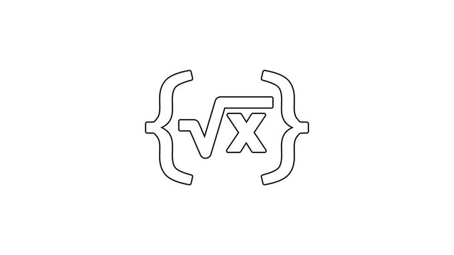 Black line Square root of x glyph icon isolated on white background. Mathematical expression. 4K Video motion graphic animation
