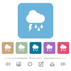 Stormy weather flat icons on color rounded square backgrounds