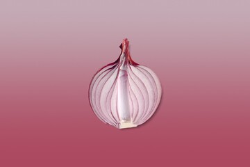 red onion over matching colour background
