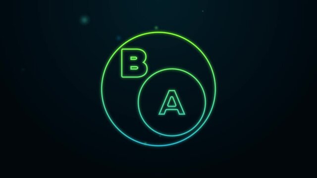 Glowing neon line Subsets, mathematics, a is subset of b icon isolated on black background. 4K Video motion graphic animation