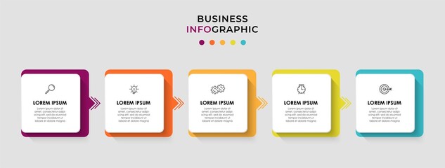 Vector Infographic design business template with icons and 5 options or steps. Can be used for process diagram, presentations, workflow layout, banner, flow chart, info graph
