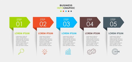 Vector Infographic design business template with icons and 5 options or steps. Can be used for process diagram, presentations, workflow layout, banner, flow chart, info graph