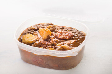 Spanish lentils with potatoes, carrot and chorizo