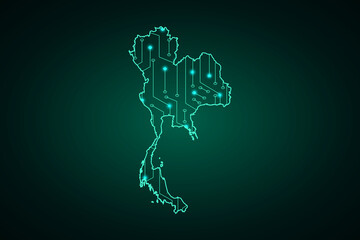 Map of Thailand, network line, design sphere, dot and structure on dark background with Map Thailand, Circuit board. Vector illustration. Eps 10
