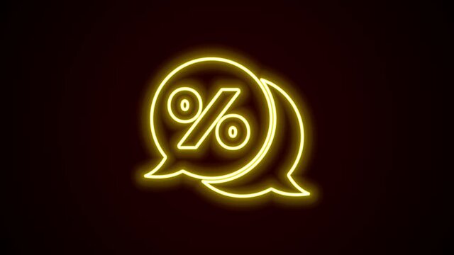 Glowing neon line Discount percent tag icon isolated on black background. Shopping tag sign. Special offer sign. Discount coupons symbol. 4K Video motion graphic animation
