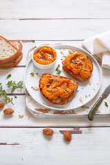 Italian bruschette with carrot cream almonds and marjoram (ph. Marianna Franchi)