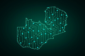 Map of Zambia, network line, design sphere, dot and structure on dark background with Map Zambia, Circuit board. Vector illustration. Eps 10