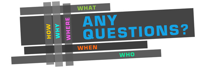 Any Questions Dark Colorful Word Cloud Stripes Horizontal 