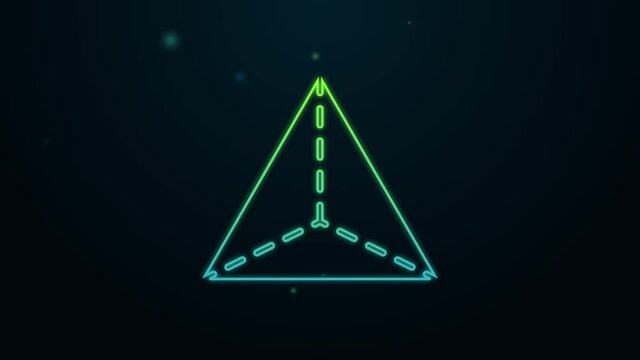 Glowing neon line Geometric figure Tetrahedron icon isolated on black background. Abstract shape. Geometric ornament. 4K Video motion graphic animation