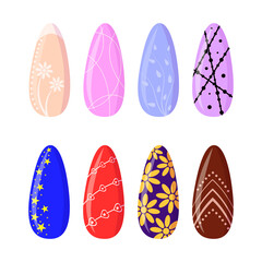 Set of stylish and simple nail designs. Manicure. Flat vector illustration