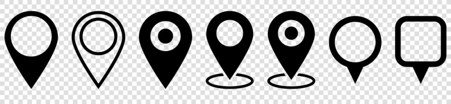Set of map pin icons. Modern map markers. location pin sign. Vector icon isolated on transparent background