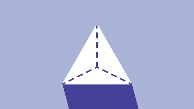 White Geometric figure Tetrahedron icon isolated on purple background. Abstract shape. Geometric ornament. 4K Video motion graphic animation