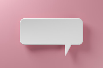 Social media notification icon, white bubble speech on pink background. 3D rendering