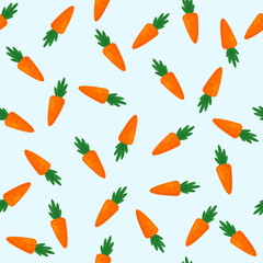 endless seamless pattern of carrots with greens on a blue background.