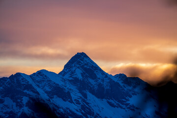 sunrise on the mountains with view of the alps in the golden hour