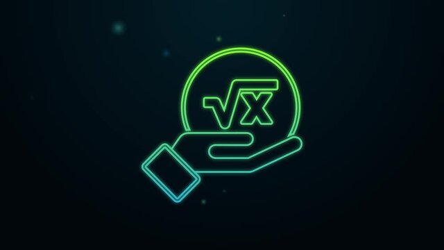Glowing neon line Square root of x glyph icon isolated on black background. Mathematical expression. 4K Video motion graphic animation