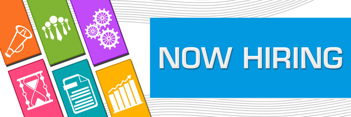 Now Hiring Blue Colorful Business Symbols Left Boxes 