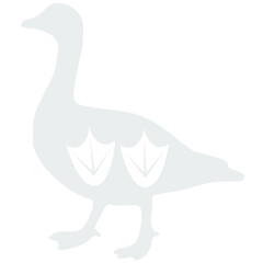 The contour image of a gray goose on a white background with the placement of paw marks with white membranes on the bird's body