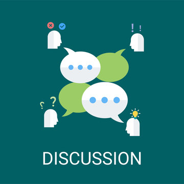 Discussion vector illustration background in flat style. Suitable for web banners, social media, postcard, presentation and many more.