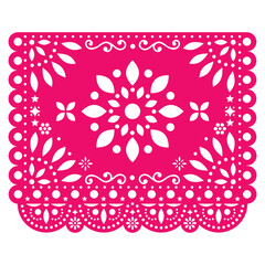 Papel Picado vector design with flower in pink Mexican paper decoration with flowers and geometric shapes
- 435990396