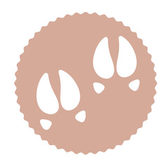 Outline image of white pig footprints on a pale brown background in the form of a circle with a wavy frame