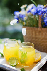 Glasses with lemonade and mint summer