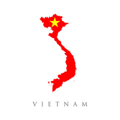 map of vietnam and vietnamese flag illustration. Vietnam country flag inside map contour design icon logo. - obrazy, fototapety, plakaty