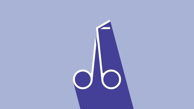 White Medical scissors icon isolated on purple background. 4K Video motion graphic animation
