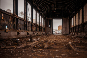 Old abandoned and broken train.very dirty and a lot of debris. Lost Place