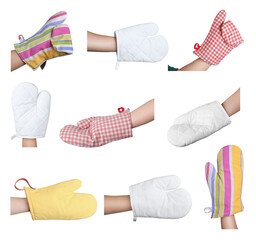 Closeup view of chefs in oven gloves, collage