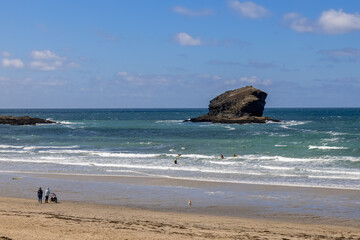 PORTREATH, CORNWALL, UK - MAY 13 : View of people on the beach at Portreath Cornwall on May 13,...