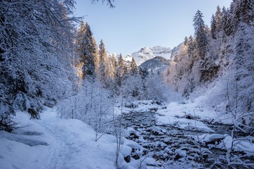 Winterlandschaft Schweiz. Suldtal, Berner Oberland.