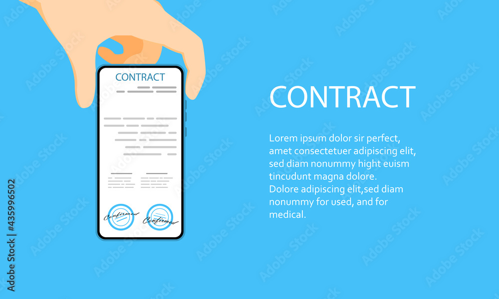 Wall mural electronic contract or digital signature concept in vector illustration. online e-contract document 