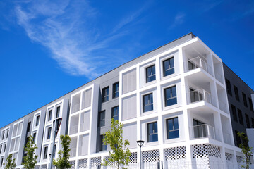 Modern European complex of apartment buildings. And the outdoor facilities. Mixed technique.