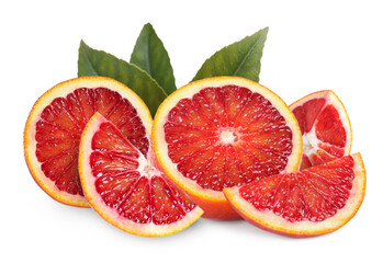 Fototapeta na wymiar Delicious ripe red oranges on white background