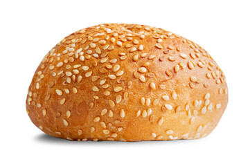 fresh bun with sesame seeds with shadow isolated on a white background