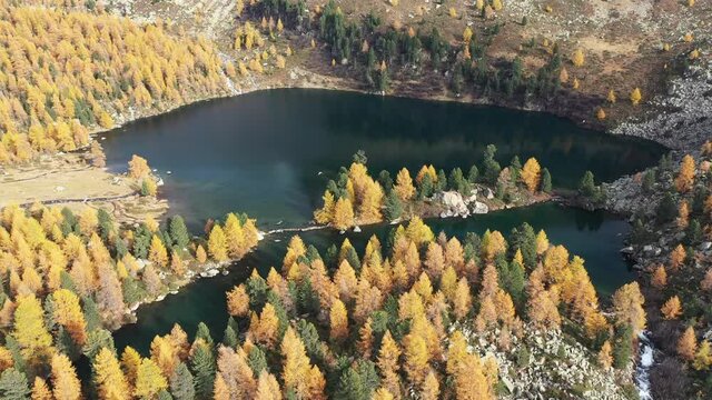 Aerial view of the lake in swiss Val Viola