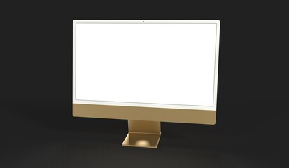 Realistic 3D Computer, with a white screen, isolated on a background