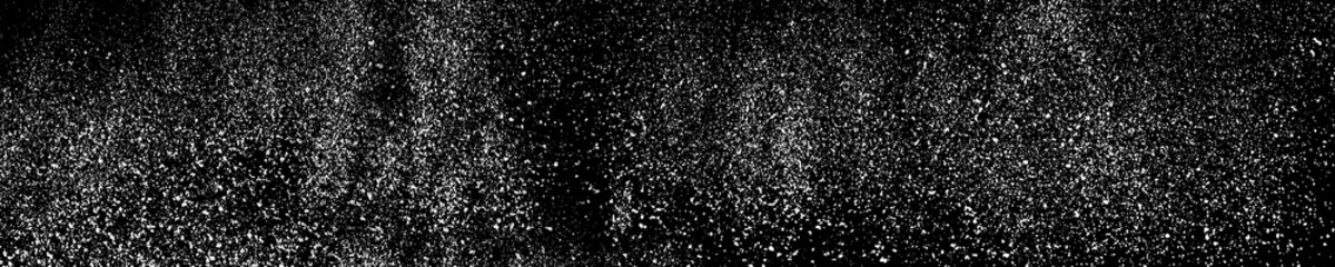 White Grainy Texture On Black. Panoramic Background. Wide Horizontal Long Banner For Site. Dust Overlay. Light Coloured Noise Granules. Snow Vector Elements. Illustration, EPS 10.