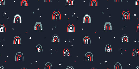 Lovely hand drawn patriotic seamless pattern, USA doodle background, great for 4th of July textiles, wrapping, banners, wallpapers - vector design - obrazy, fototapety, plakaty