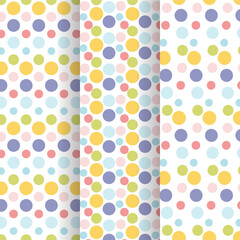 Set of seamless colourful polka dot patterns. Vector illustration