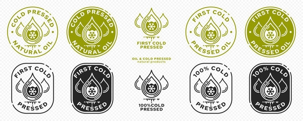 Stamp, sticker - Cold pressed natural oil. Information sign. Vector grouped elements.