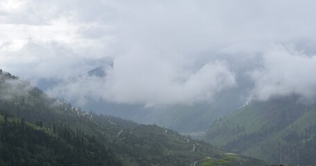 The Scenic view of the Himalayan Mountains and Valleys, from Manali in Himachal Pradesh, and further to Rohtang Pass.