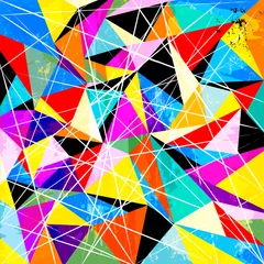 Gordijnen abstract pattern background, with triangles, lines, paint strokes and splashes, multicolor © Kirsten Hinte