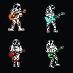 Astronaut play guitar illustration bundle