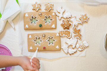 Parts of Christmas gingerbread house. Handmade. Christmas gingerbread house. Fresh baked
