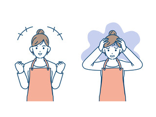 主婦　ガッツポーズ　落ち込むポーズ　女性　上半身　イラスト素材