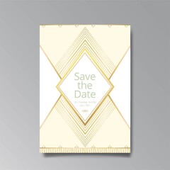 Art Deco, Art Nuevo wedding invitation, golden white luxury elegant retro style